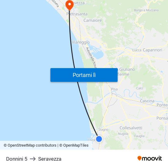 Donnini 5 to Seravezza map