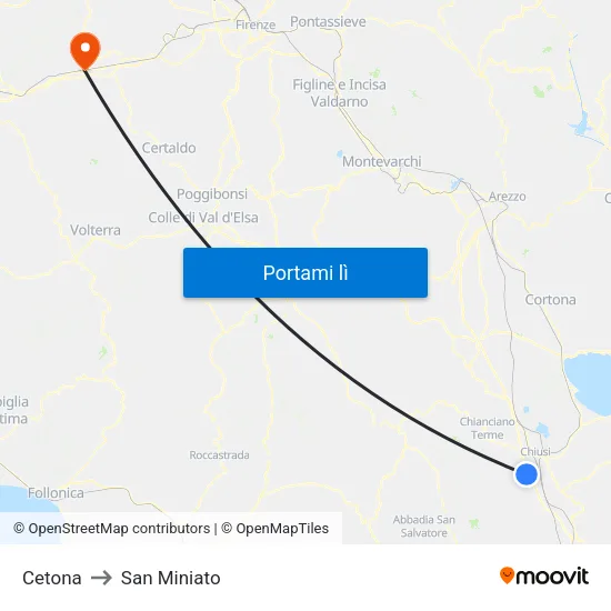 Cetona to San Miniato map