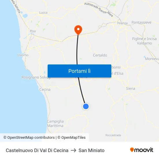 Castelnuovo Di Val Di Cecina to San Miniato map