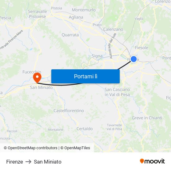 Firenze to San Miniato map