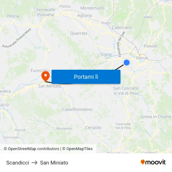 Scandicci to San Miniato map