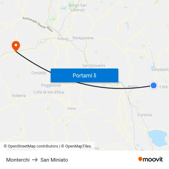 Monterchi to San Miniato map