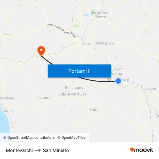 Montevarchi to San Miniato map
