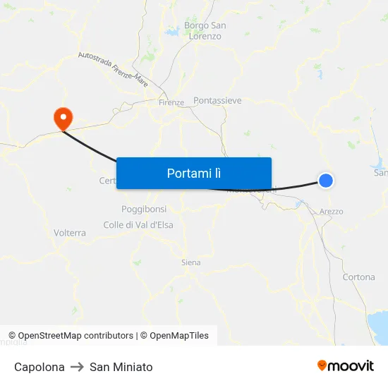 Capolona to San Miniato map