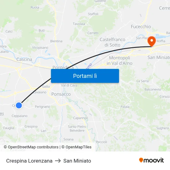 Crespina Lorenzana to San Miniato map