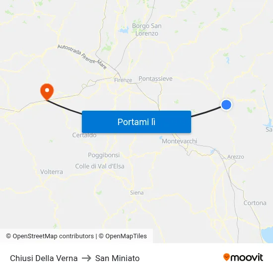 Chiusi Della Verna to San Miniato map