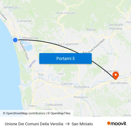 Unione Dei Comuni Della Versilia to San Miniato map