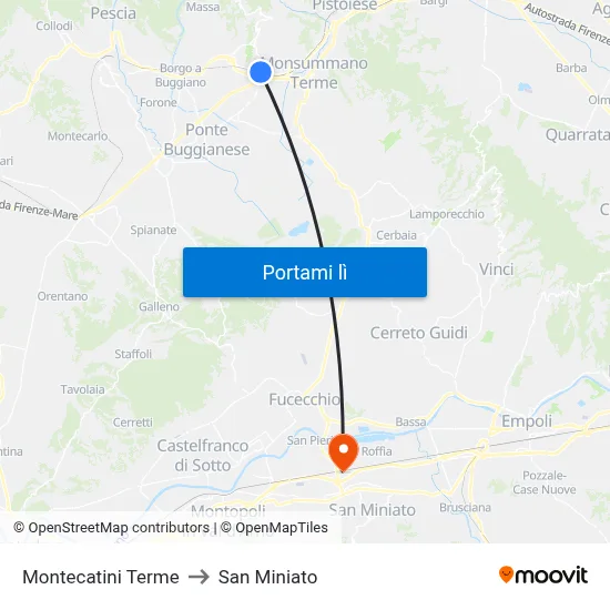 Montecatini Terme to San Miniato map