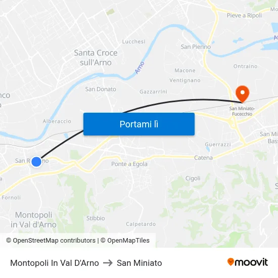 Montopoli In Val D'Arno to San Miniato map