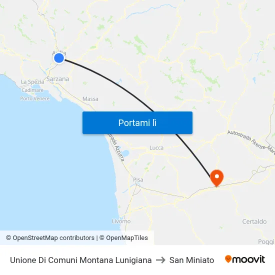 Unione Di Comuni Montana Lunigiana to San Miniato map