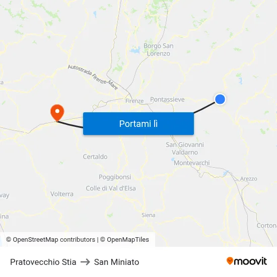 Pratovecchio Stia to San Miniato map