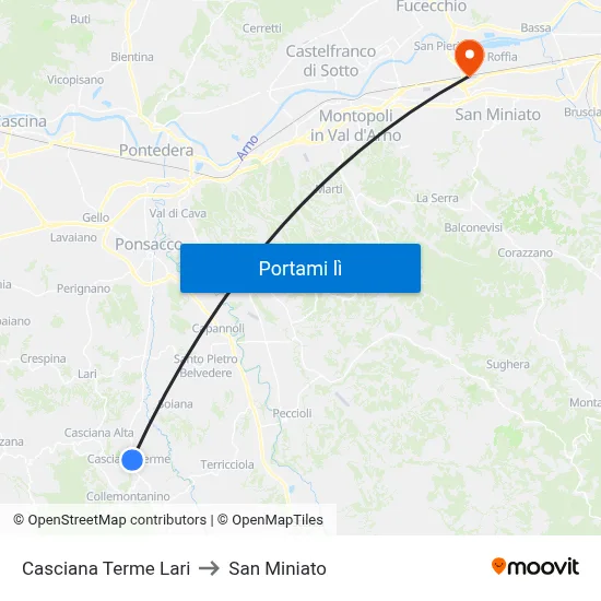 Casciana Terme Lari to San Miniato map