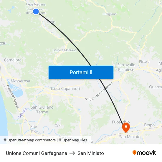 Unione Comuni Garfagnana to San Miniato map