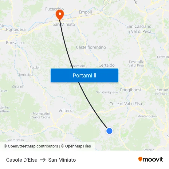 Casole D'Elsa to San Miniato map