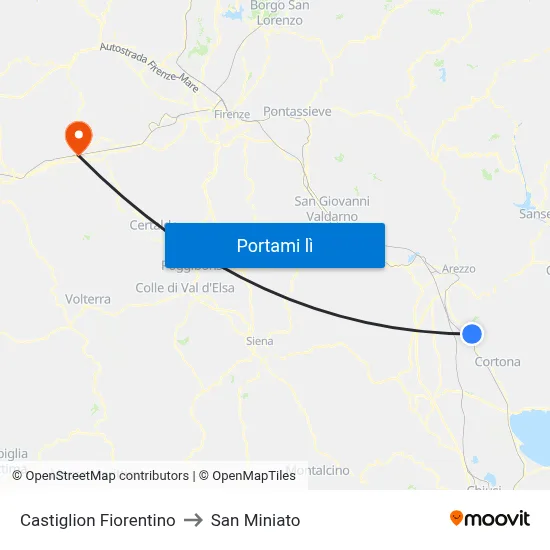Castiglion Fiorentino to San Miniato map