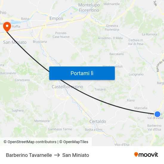 Barberino Tavarnelle to San Miniato map