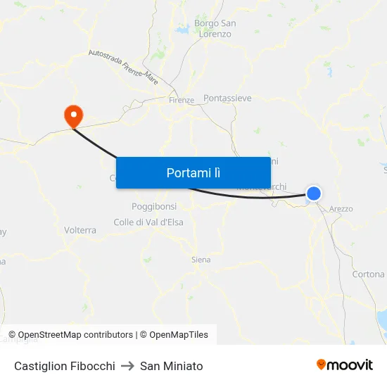 Castiglion Fibocchi to San Miniato map
