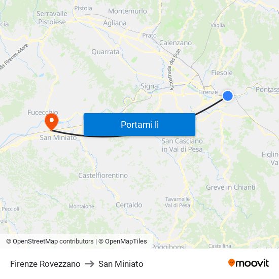 Firenze Rovezzano to San Miniato map