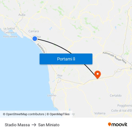 Stadio Massa to San Miniato map