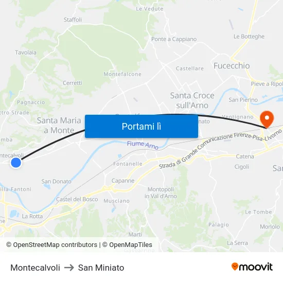 Montecalvoli to San Miniato map