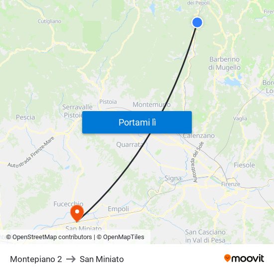 Montepiano 2 to San Miniato map