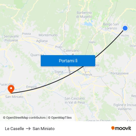 Le Caselle to San Miniato map