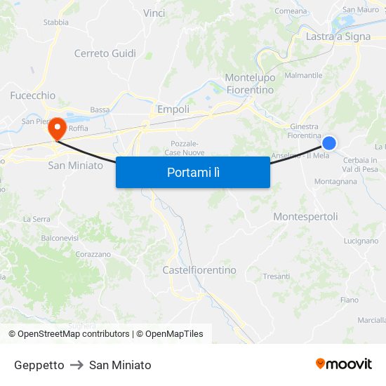 Geppetto to San Miniato map