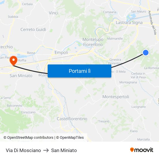 Via Di Mosciano to San Miniato map