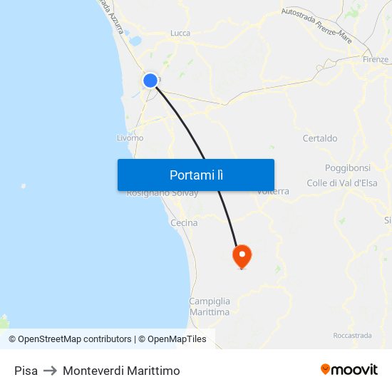 Pisa to Monteverdi Marittimo map