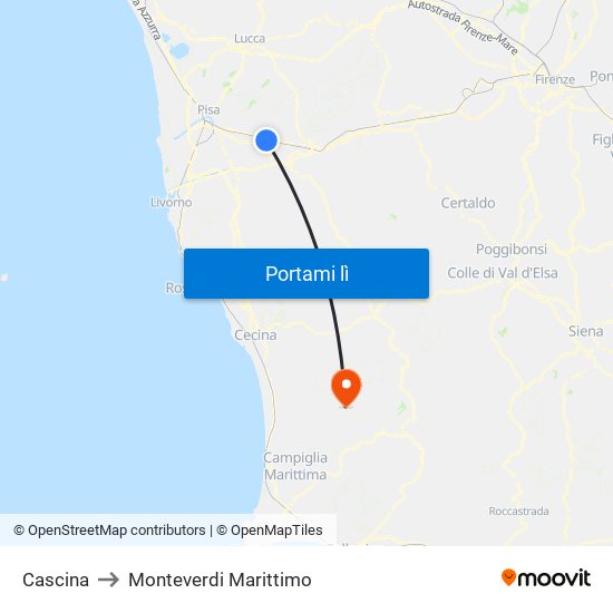 Cascina to Monteverdi Marittimo map