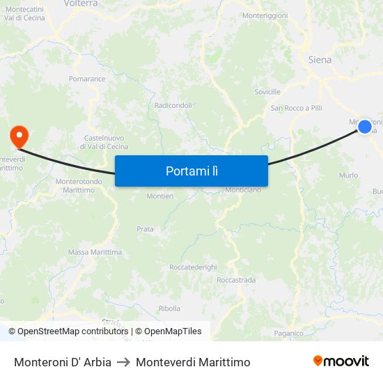 Monteroni D' Arbia to Monteverdi Marittimo map