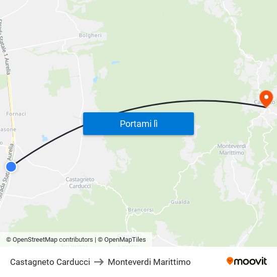 Castagneto Carducci to Monteverdi Marittimo map