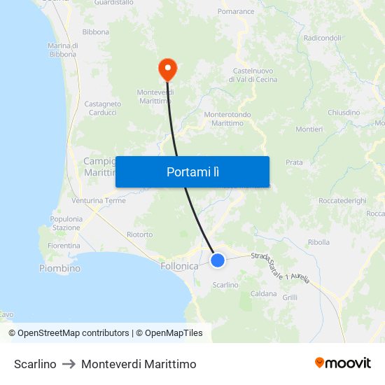 Scarlino to Monteverdi Marittimo map