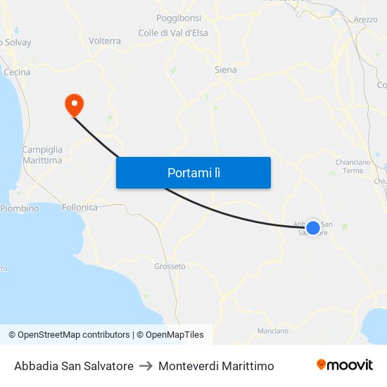 Abbadia San Salvatore to Monteverdi Marittimo map