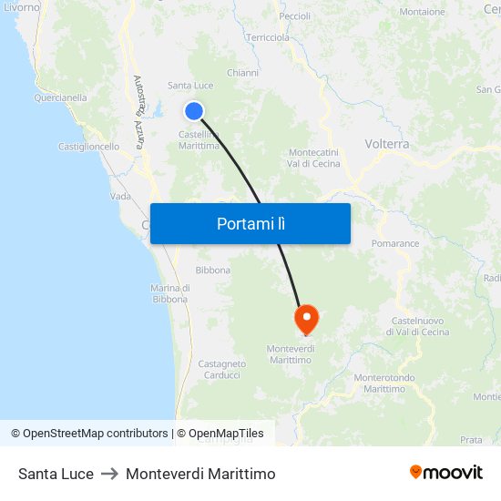 Santa Luce to Monteverdi Marittimo map