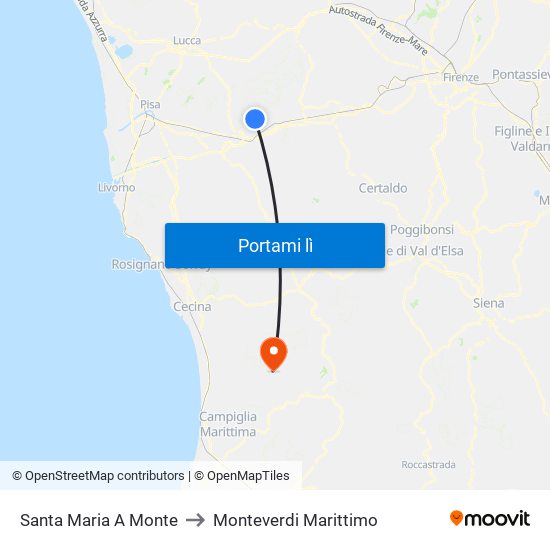 Santa Maria A Monte to Monteverdi Marittimo map