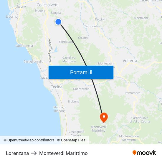 Lorenzana to Monteverdi Marittimo map