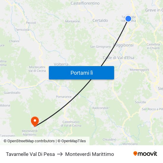 Tavarnelle Val Di Pesa to Monteverdi Marittimo map