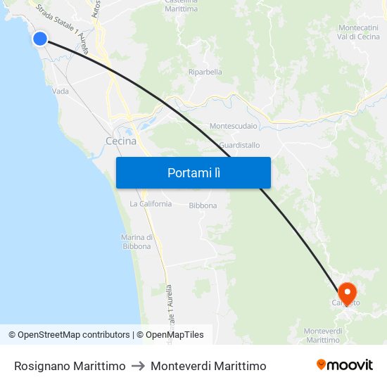 Rosignano Marittimo to Monteverdi Marittimo map