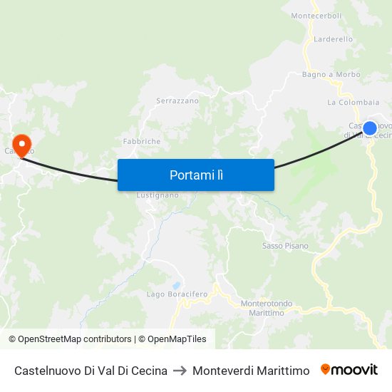 Castelnuovo Di Val Di Cecina to Monteverdi Marittimo map