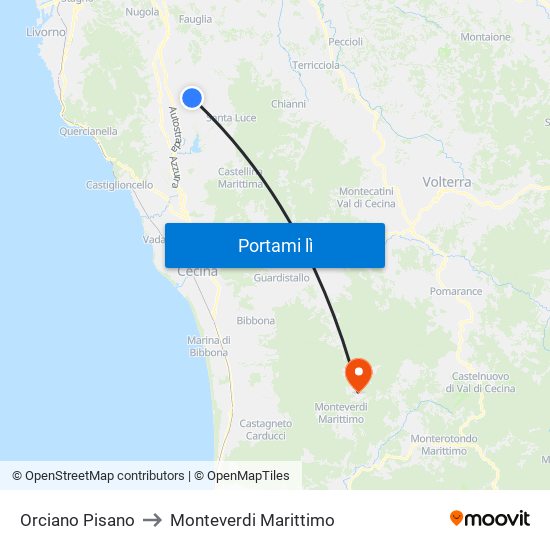 Orciano Pisano to Monteverdi Marittimo map