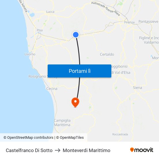 Castelfranco Di Sotto to Monteverdi Marittimo map