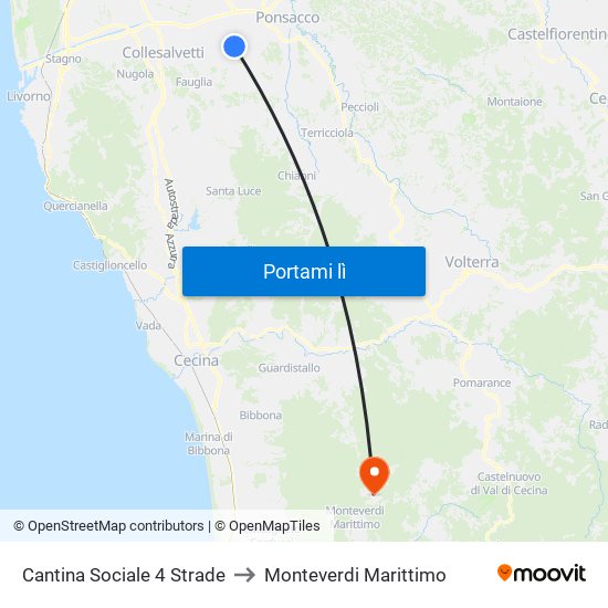 Cantina Sociale 4 Strade to Monteverdi Marittimo map