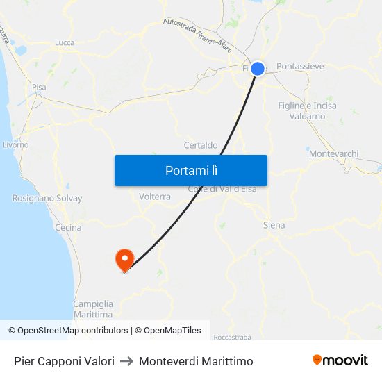 Pier Capponi Valori to Monteverdi Marittimo map