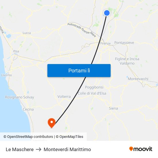 Le Maschere to Monteverdi Marittimo map