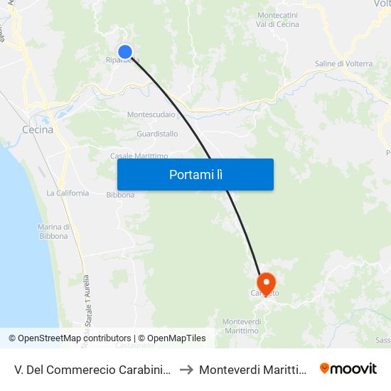 V. Del Commerecio Carabinieri to Monteverdi Marittimo map