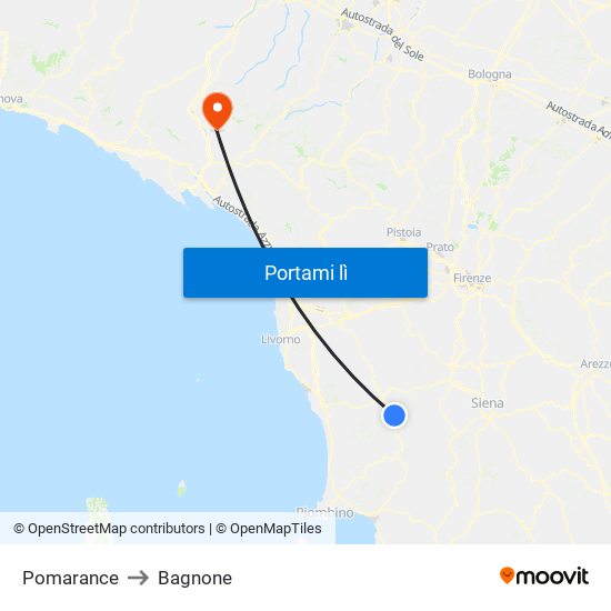 Pomarance to Bagnone map