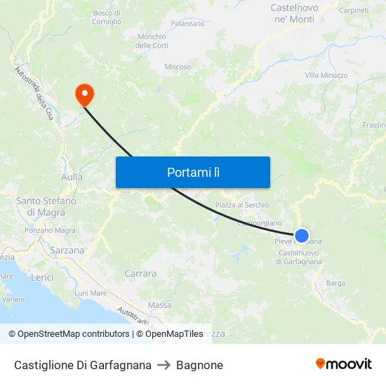 Castiglione Di Garfagnana to Bagnone map