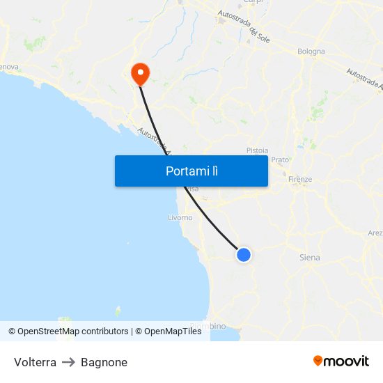 Volterra to Bagnone map
