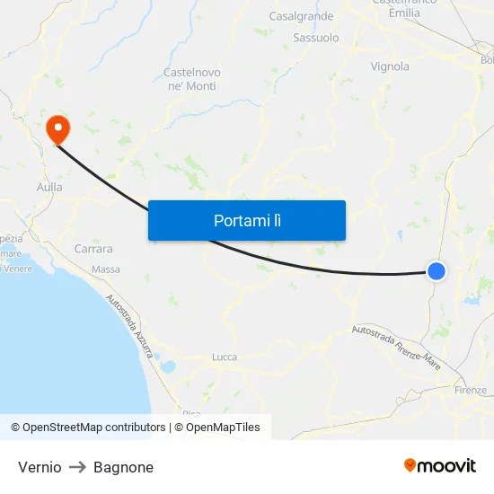 Vernio to Bagnone map